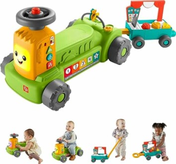 Fisher-Price Laugh & Learn Baby to Toddler Toy Review: 4-in-1 Farm to Market Tractor Ride On with Smart Stages